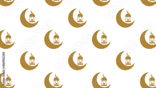 Golden crescent moon and lantern pattern for ramadan Vector
