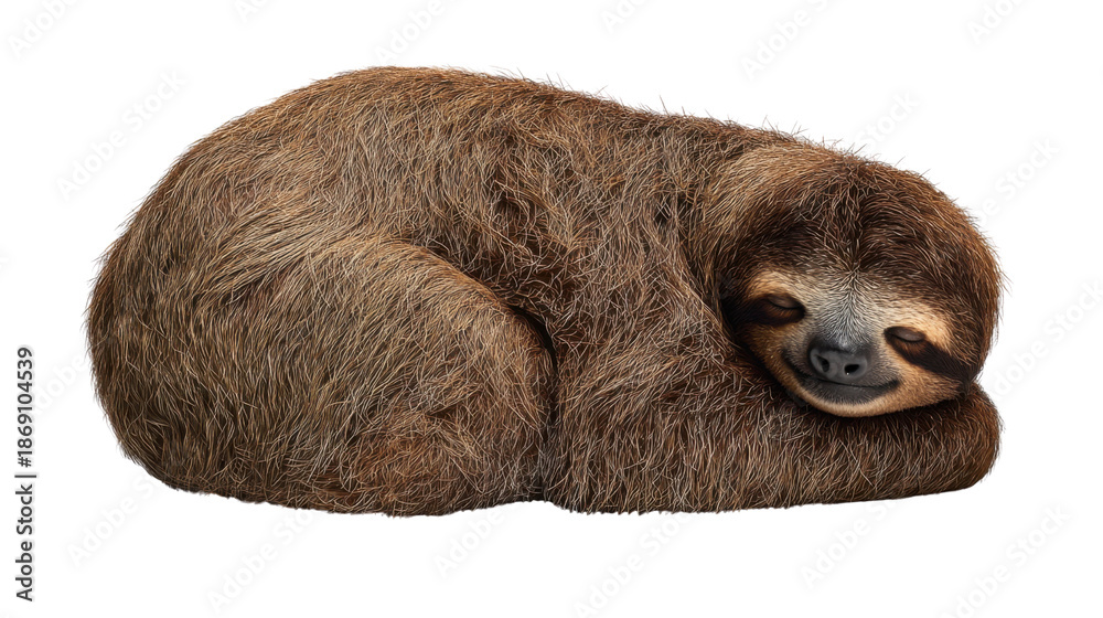 Fototapeta premium Sloth resting and sleeping soundly, curled up with closed eyes and a gentle smile, showing peace and relaxation
