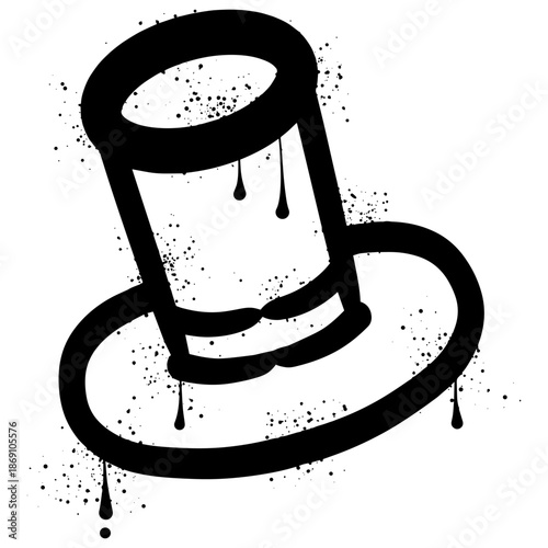 Cylinder hat graffiti with black spray paint