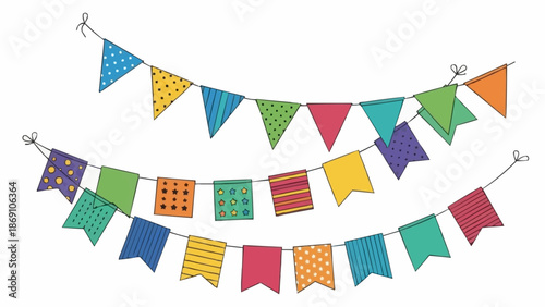 Colorful festive bunting flags decoration for parties and celebrations.