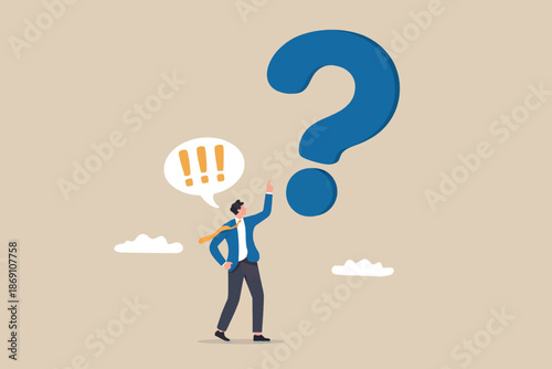 Businessman seeking answers to a big problem or challenge with an important realization