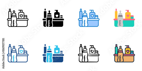 Baby equipment icons set multiple style collection. Editable stroke 
