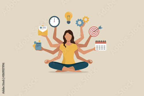 Mastering the art of multitasking: a woman efficiently handles various tasks and responsibilities