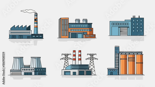 Collection of Industrial Factory Buildings and Power Plants.