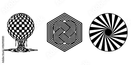 A surreal, high-contrast 3D checkerboard orb that appears to be liquefying and dripping onto a flat surface. Perfect for "glitch-core" or "trippy" design themes.