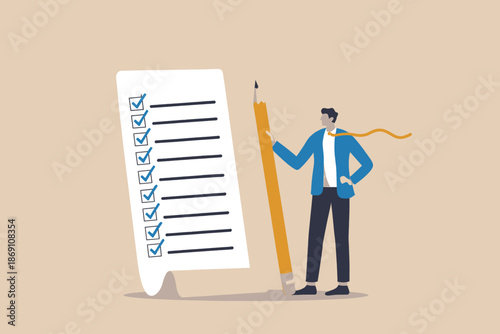 Man with pencil completing a checklist with checkboxes