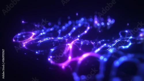 Abstract, vibrant streaks of neon light float against a dark backdrop, creating a futuristic, ethereal glow