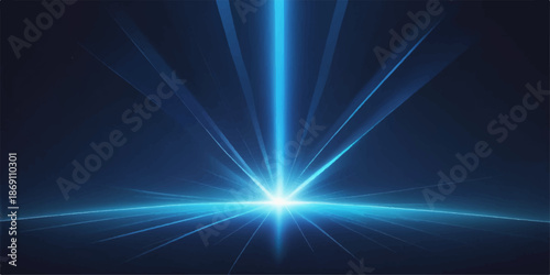 Bright blue digital rays burst with glowing abstract energy in a dark technology background