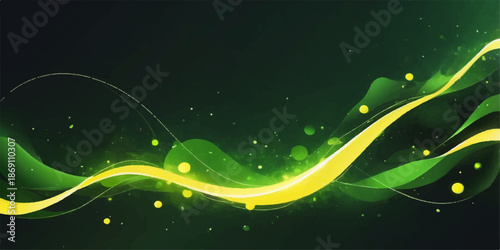 Abstract green background vector illustration featuring light waves, curves, and circle shapes, perfect for nature or Christmas design wallpaper