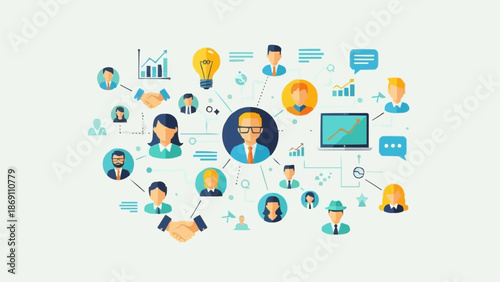 Business Network Connection and Teamwork Concept Illustration.