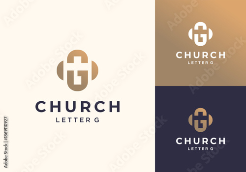 Letter G Church Cross Crucifix Christ Gold Modern Creative Vector Logo Design Illustration