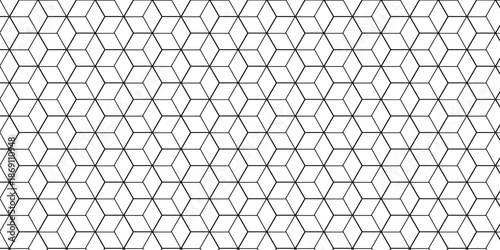 Cubic hexagon texture. Geometric cube grid seamless pattern. Geometric pattern illustration mosaic, square and triangle wallpaper. Line isometric grid.