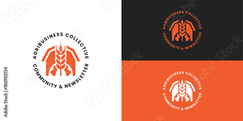 A modern logo that balances agriculture and technology. Featuring an orange barn, a wheat stalk, and a gear, it symbolizes the innovative community and newsletter of the Agribusiness Collective.