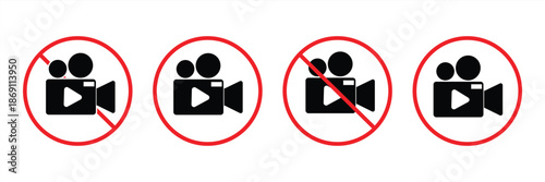 No video recording prohibition sign with outlined camera icon representing filming restriction privacy and security flat vector illustration