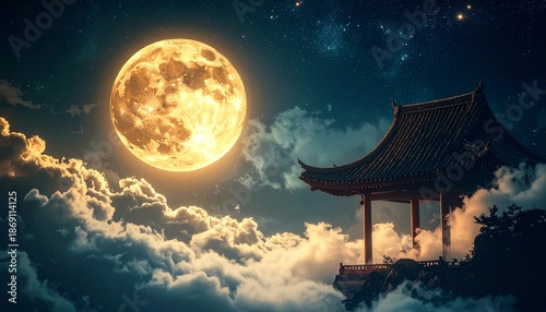 和風占いチャンネル向け月と雲の背景素材