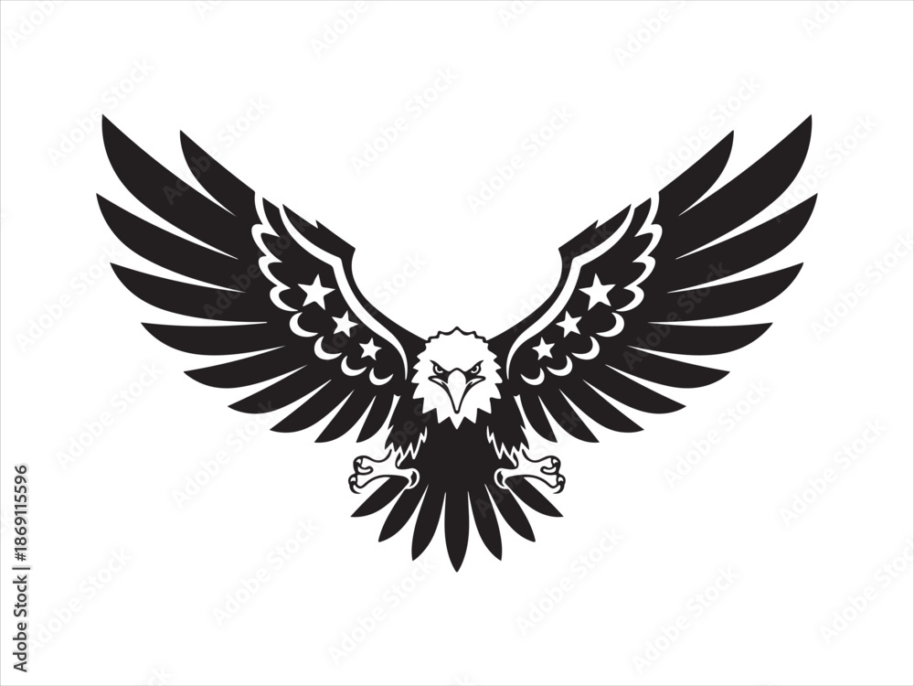 Obraz premium American eagle with flag vector illustration, Patriotic eagle with American flag wings silhouette vector illustration 