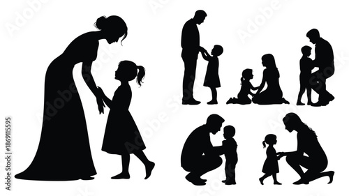 Silhouettes depicting warm interactions and loving connections between adults and young children