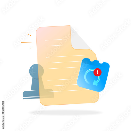Vector illustration of updated terms and conditions agreement with document paper, approval stamp, and calendar date. Concept of policy update, legal notice, user consent, effective date, compliance