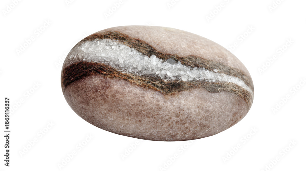 Obraz premium Polished banded mineral rock with crystalline inclusions revealing natural geology formation on transparent background