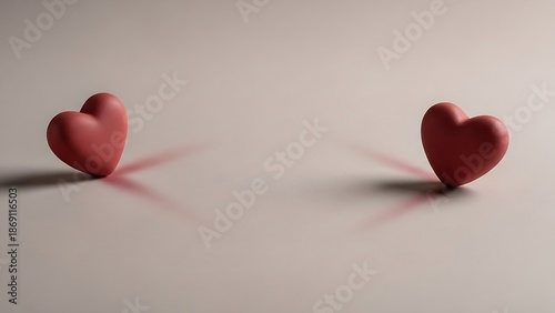 Two Red Hearts Separated by Distance Representing Long Distance Relationships and Loneliness