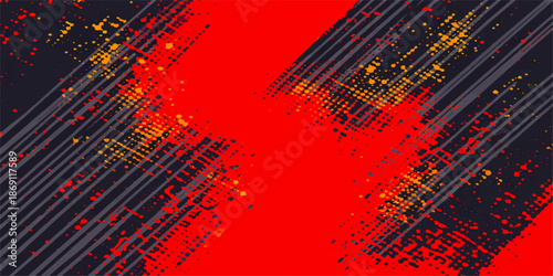 An abstract colorful background vector illustration featuring a dark grunge texture with red blood motion lines and futuristic 3d shapes for a digital technology wallpaper design
