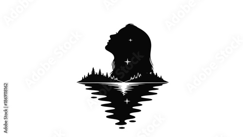 Silhouette of a person looking up at stars reflected in water, symbolizing dreams and aspirations.