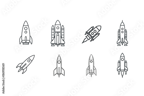Collection of various rocket silhouettes in different orientations and designs silhouette