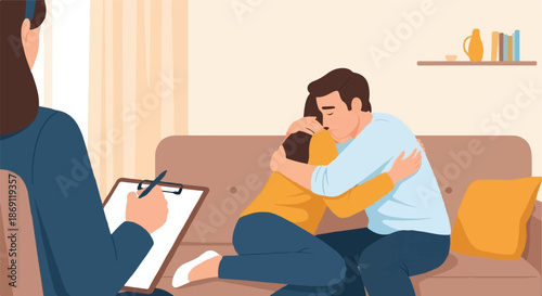 Couple receiving emotional support from a therapist during a counseling session