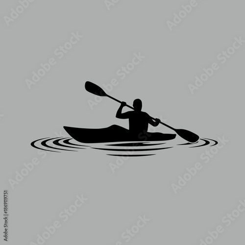 Kayaker Paddling Silhouette Icon against a Grey Background