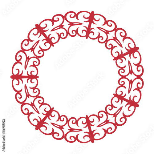 Round frame with a Turkic pattern. Abstract Pattern of Turkic peoples, Kazakh, Kyrgyz, Mongol. Islam, Arabic, Indian, ottoman motif. Medallion, embroidery, card, textile, ceramic. Vector illustration.