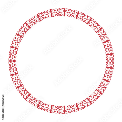 Round frame with Kazakh national ornament pattern. Abstract Pattern of Turkic peoples, Kazakh, Kyrgyz, Mongol. Islam, Arabic, Indian, ottoman motif. Medallion, embroidery, card, textile, ceramic.