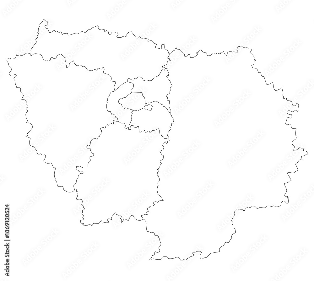 Obraz premium Ile-de-France map, departments and prefectures of the Paris Region. Ile de france region administrative map.