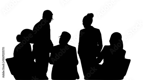 Business team collaboration silhouette: diverse group of professionals in a meeting