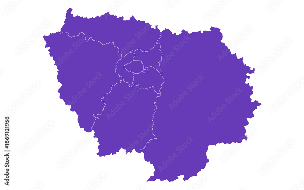 Fototapeta premium Ile-de-France map, departments and prefectures of the Paris Region. Ile de france region administrative map.