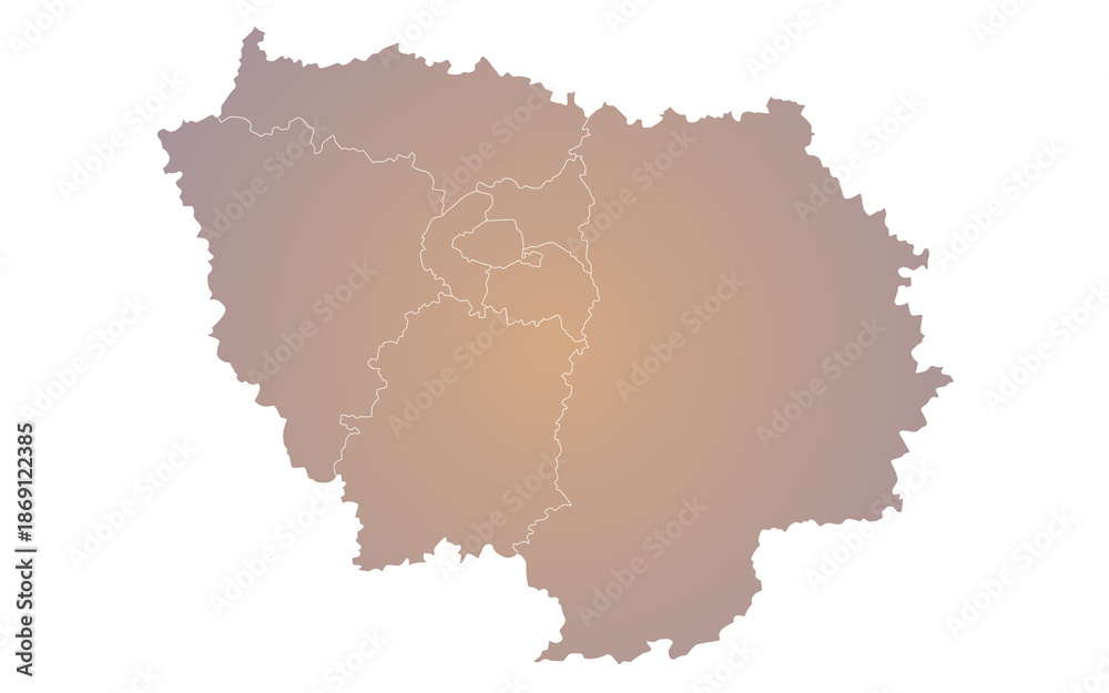 Fototapeta premium Ile-de-France map, departments and prefectures of the Paris Region. Ile de france region administrative map.