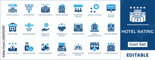 Hospitality Reputation Icon Set - Guest Feedback and Customer Review Symbols.
