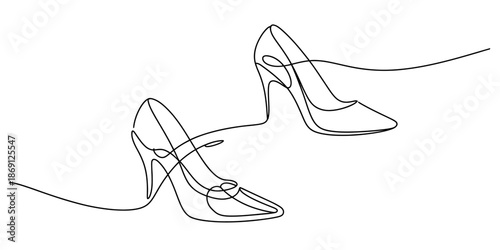 Continuous line drawing of elegant high-heeled shoes illustrating fashion and style