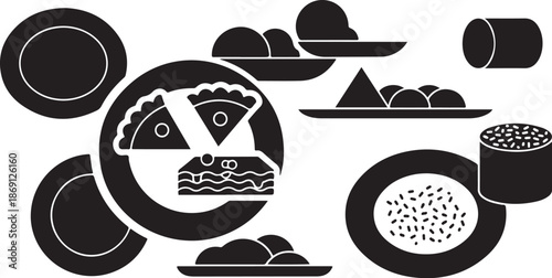 Sushi Food Icons in Black and White Style