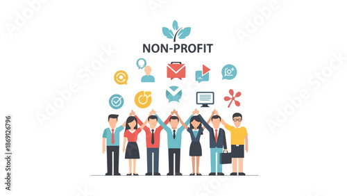 Non-Profit Organization Team with Business Icons Vector Illustration