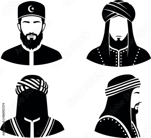 Black and White Portraits of Men in Islamic Traditional Dress