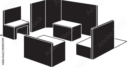 Black and white cubes and rectangles arrangement