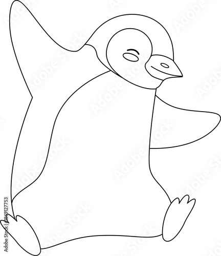 Cute Cartoon Penguin Making a Snow Angel Outline Coloring Page