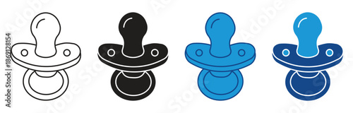  Pacifier Icon set. Child pacifier icon boy and girl. Toddler symbol. Baby dummy, soother or teether, isolated on white background. Vector illustration.