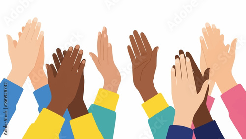Diverse group of hands clapping together in celebration.