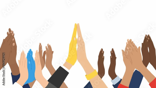 Diverse group of hands clapping and celebrating together.