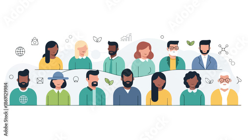 Diverse Group of People Avatars Flat Design Vector Illustration