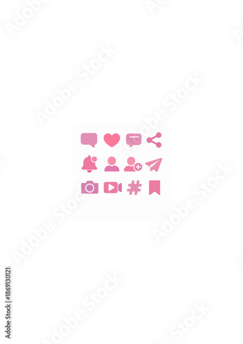 Social Media UI Icons Collection in Soft Pink Gradient Style, social media, communication, icons, icon set, ui icons, app icons, gradient icons, pink gradient, modern icons