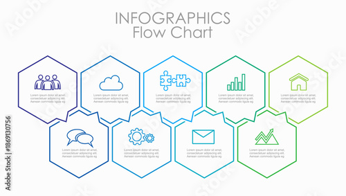 Icon hexagon infographic for process visualization, business presentation with modern, colorful design. Vector illustration.
