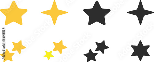 Set of flat star icons for rating systems, favorite bookmarks, achievement awards, and sparkling night sky vector