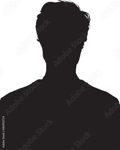 Black silhouette of a person, head and shoulders, representing anonymity, identity, a profile, or an unknown user. Versatile avatar or icon